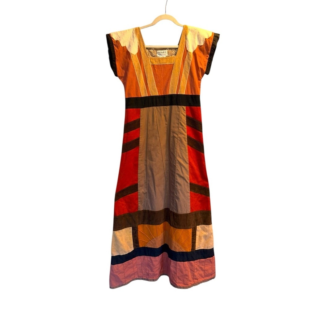 Vintage Folk Art Patchwork Bohemian Hippie Artsy Dress XS / S - Picture 4 of 17